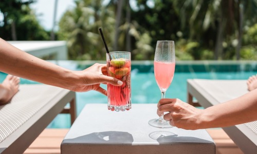 a couple of drinks on a table